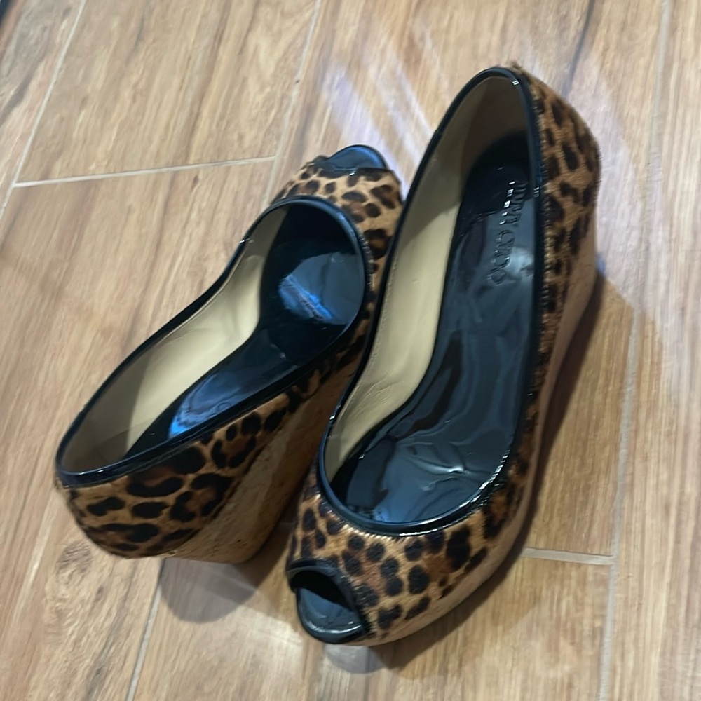 Jimmy Choo wedge shoes in animal print. Very comfy
